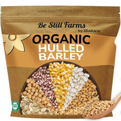 Be Still Farms hulled barley grain bag ready for cooking and pantry storage