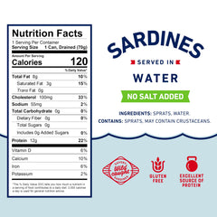 Beach Cliff sardines label front, wild caught and no salt added.