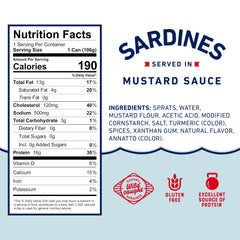 Beach Cliff sardines on plate with mustard, ideal for quick meals.