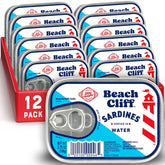 Beach Cliff sardines in water can for a clean, protein-rich snack.
