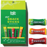 Bean Stalk Original mini snack sticks on a plate, protein-packed vegan snack for on-the-go