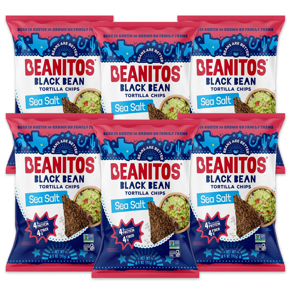 Beanitos Original Sea Salt bag front showcases a gluten-free, plant-based snack.