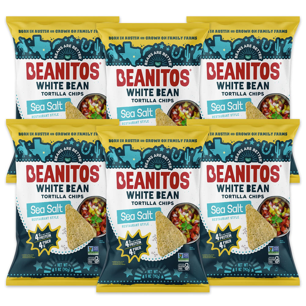 Beanitos restaurant-style sea salt chips in a bag, perfect for sharing and dipping