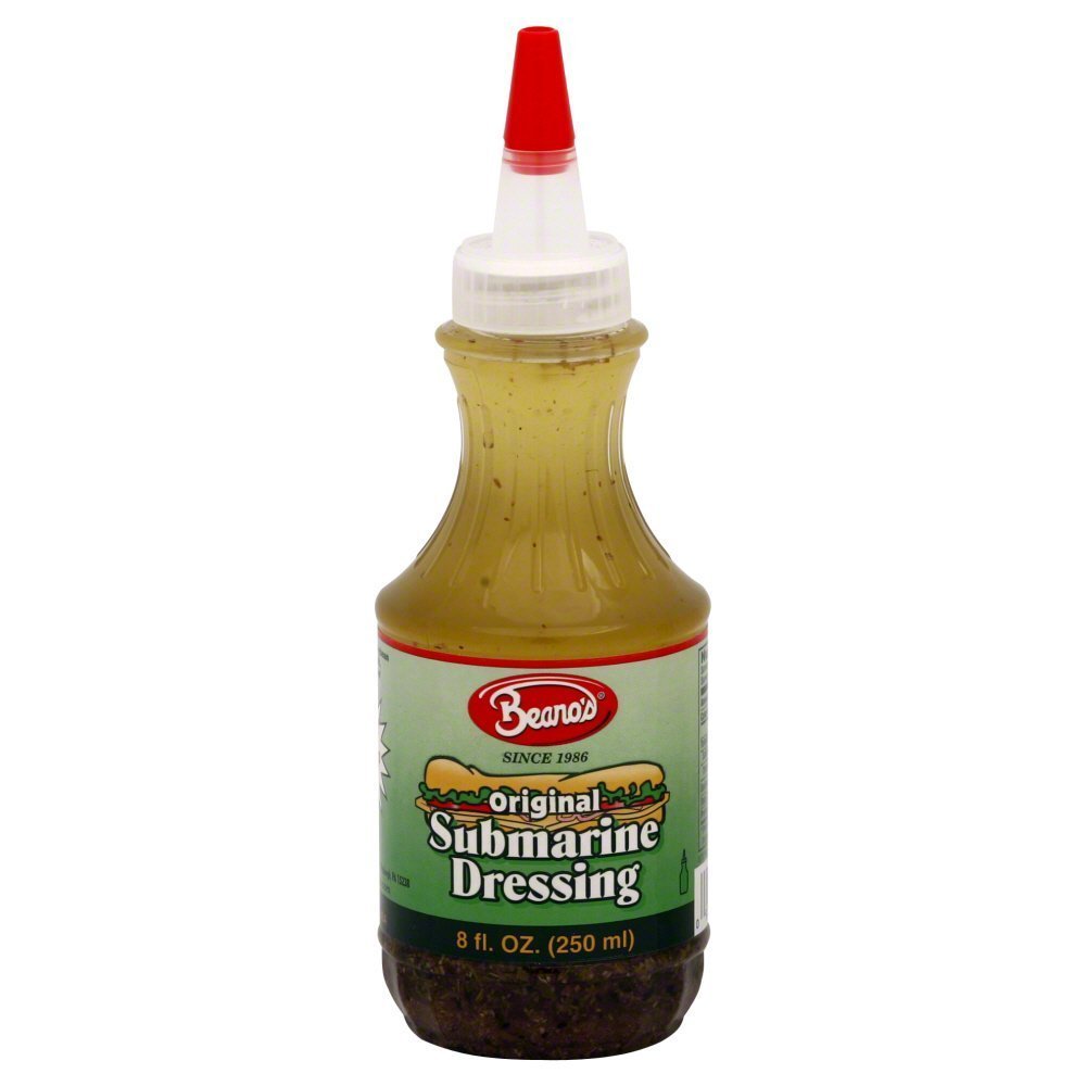 Beanos Dressing Submarine bottle enhances subs with bold, all-natural flavor.
