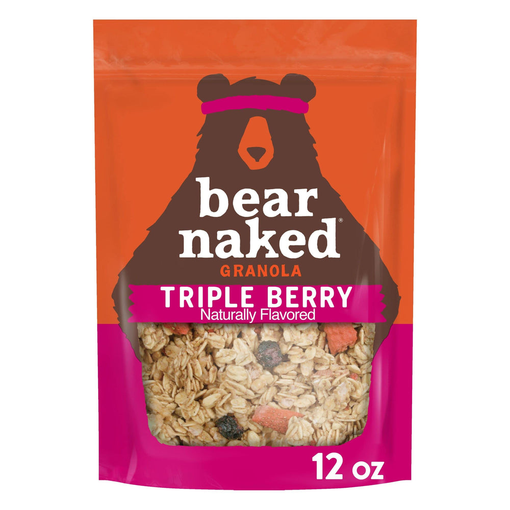 Kellogg's Bear Naked Triple Berry Granola packaging shown for convenient pantry storage.