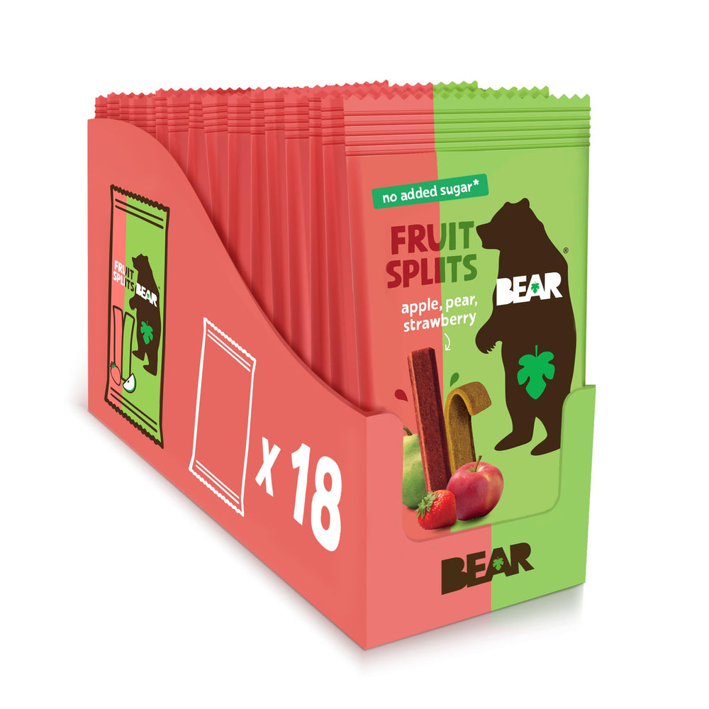 BEAR Real Fruit Snack Splits in apple-strawberry flavor, perfect lunchbox treat