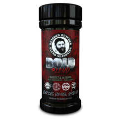 Bearded Butcher Bold Blend bottle ready to season meats with bold, savory flavor.
