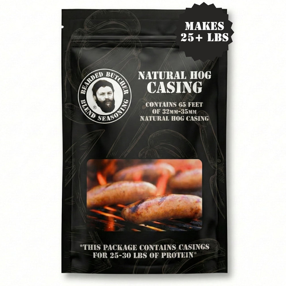 Bearded Butchers natural hog casings 32-35mm, ready-to-stuff for homemade sausages