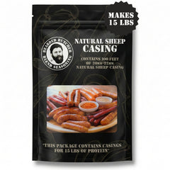 Bearded Butchers natural sheep casings 20-22mm pack, ideal for traditional sausage making.
