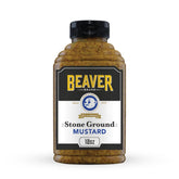 Beaver Brand stone ground mustard bottle with bold German-style flavor