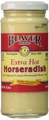 BEAVER hot horseradish bottle-front highlighting bold heat for beef and sandwiches.
