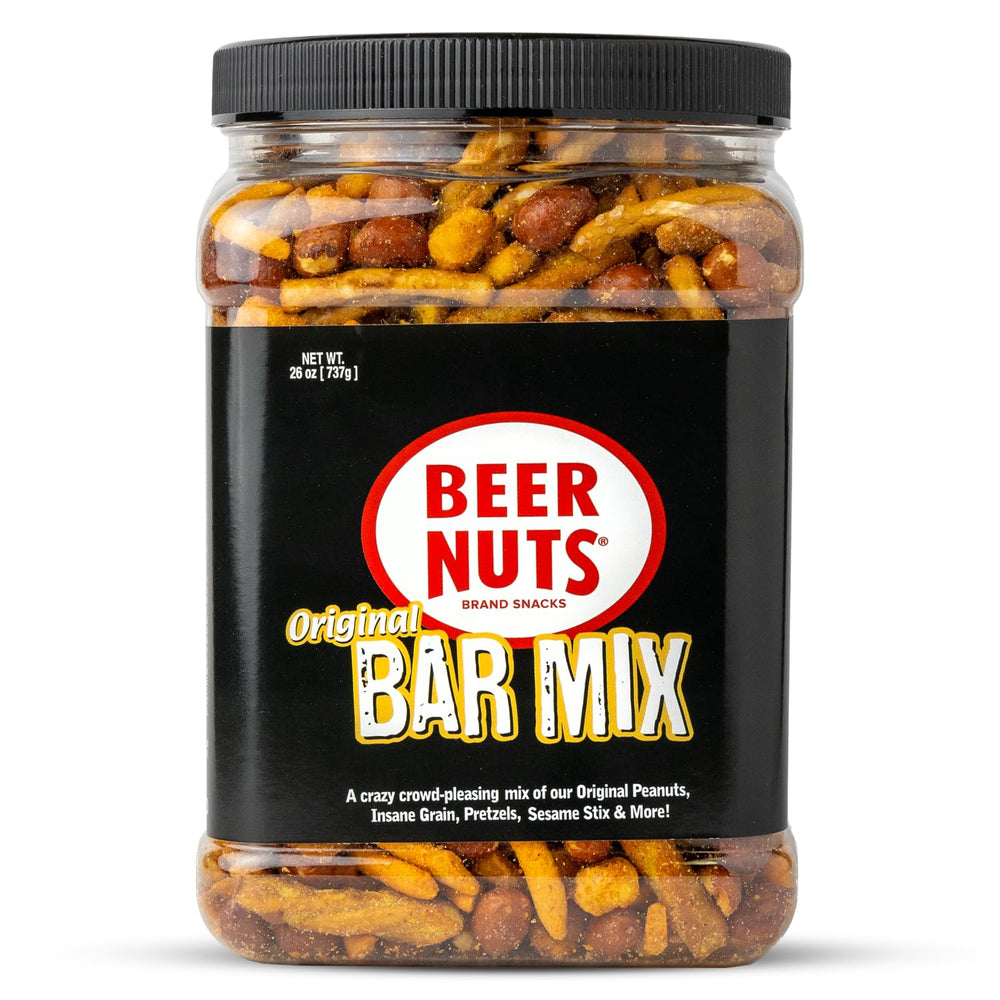 Beer Nuts Original Bar Mix jar showing a crunchy blend for shareable snacking