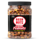 BEER NUTS Original peanuts jar closeup, perfect for pairing with beer and casual snacking.
