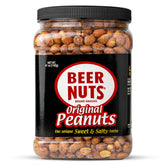 BEER NUTS Original sweet and salty peanuts in a jar for easy snacking.