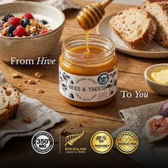 Bees & Trees Manuka Honey 350+ MGO on dressings adds depth and balance.
