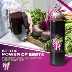 BEET IT Organic Beet Juice being poured into a glass for breakfast