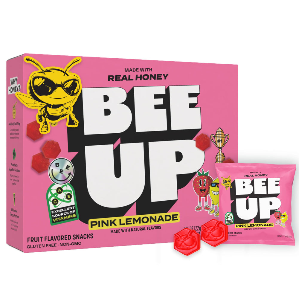 BEEUP Pink Lemonade snacks pack shown in box, great school snack option.