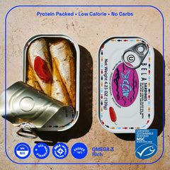 BELA sardines marinated in piri piri olive oil glaze, flavorful and versatile.
