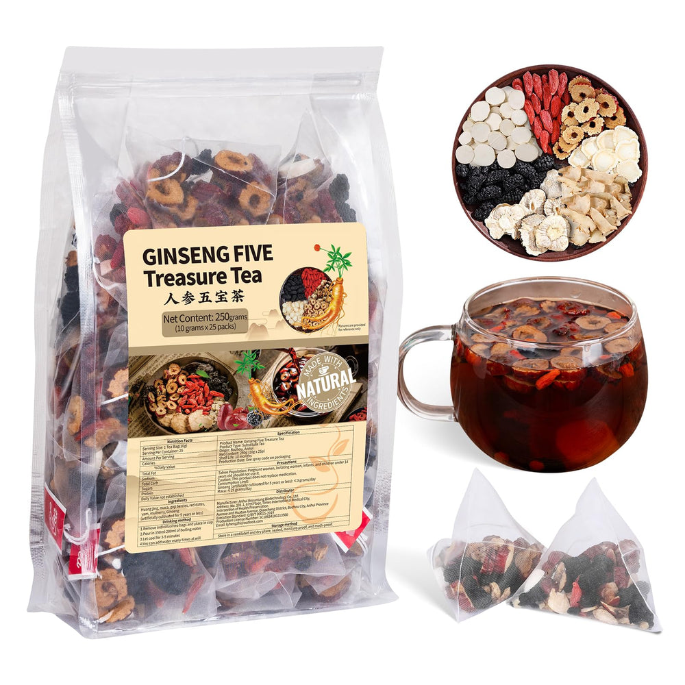 BeleePlanner Ginseng Five Treasures Tea pack, balanced wellness and vitality.
