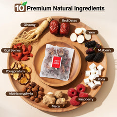 BeleePlanner Ginseng Ten Treasure Tea bags ready to steep for caffeine-free calm