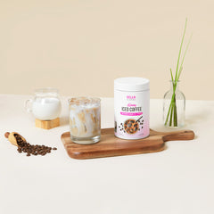 Close-up of Bella All Natural Skinny Iced Coffee ingredients and blend.