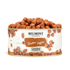 Belmont Peanuts gourmet butter toffee in a 20 oz jar offers a decadent, shareable snack.