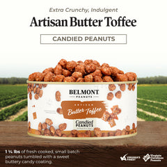 Belmont Peanuts toffee glaze crystal pieces highlight the rich, sweet crunch.