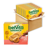 Belvita breakfast sandwich with two cinnamon brown sugar biscuits for on-the-go mornings.