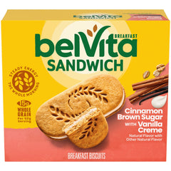 Belvita breakfast sandwich packaging, convenient box for quick mornings.
