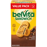 Belvita dark chocolate creme biscuits pack for on-the-go breakfast.