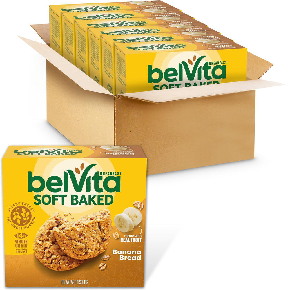 Belvita Soft Baked Banana Bread bar on a plate, calm morning breakfast
