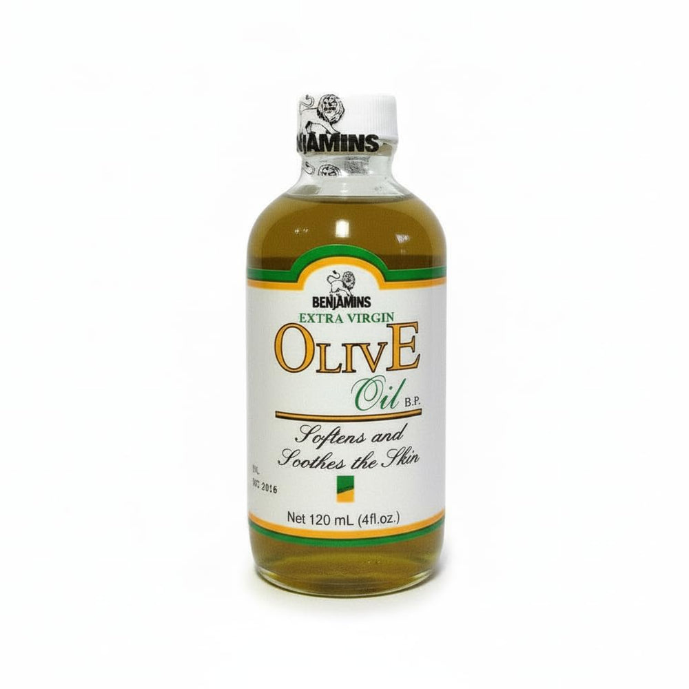 Benjamins Extra Virgin Olive Oil 4oz bottle close-up for dressings and cooking.