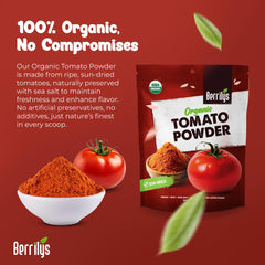 Berrilys dried tomato powder sprinkled on pizza, enhancing umami flavor.