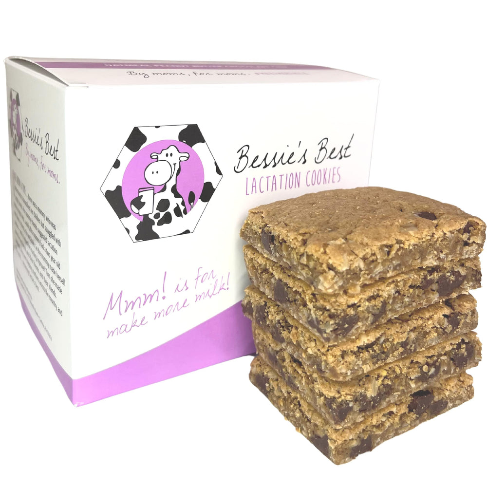 Bessie's Best Lactation Cookies packaging showing a convenient snack option for moms