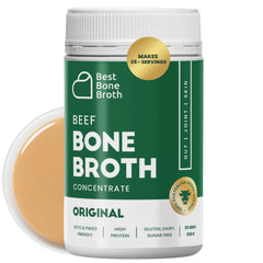 Best Bone Broth Beef Concentrate bottle highlights protein-rich stock for daily meals.