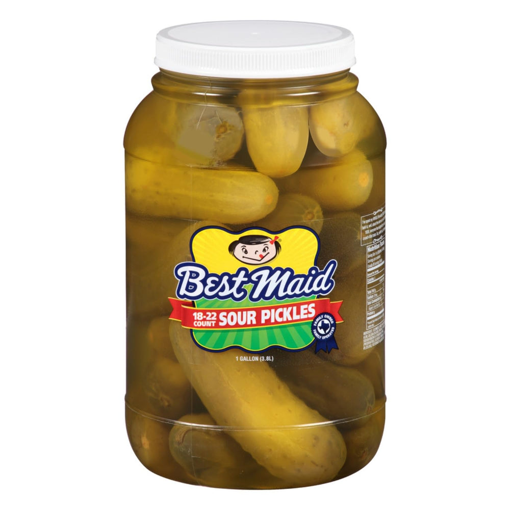 Best Maid Sour Pickles 1 gal jar front displaying bold tangy flavor for snacking