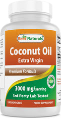 Best Naturals coconut oil softgel bottle showing 1000 mg per capsule for daily use