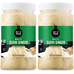 Best of Thailand two-jar pack of Japanese white pickled sushi ginger for palate refresh between bites