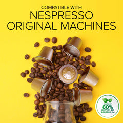 Bestpresso Aluminum espresso pods closeup with crema and premium aroma.