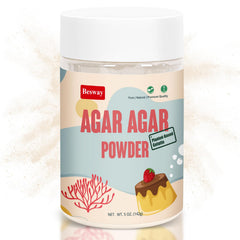 Besway agar-agar powder 5oz packaging shows a vegan, gluten-free gelatin alternative.