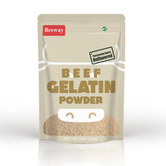 Besway Pure Beef Gelatin Powder bottle shows clean ingredients for versatile thickening.