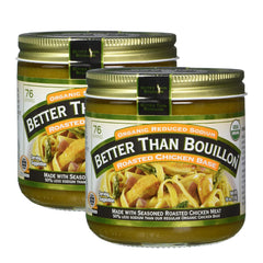 Better Than Bouillon Organic Sodium-Reduced Roasted Chicken Base pour—quick, rich flavor for soups.