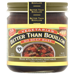 Better Than Bouillon Vegetarian No Beef Base jar ready to scoop for rich soups