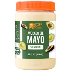 BetterBody Avocado Oil Mayo bottle pour, creamy and versatile for sandwiches.