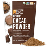 BetterBody Foods Organic Cacao Powder bag showcasing pure cacao for versatile baking