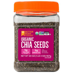 BetterBody Foods Organic Chia Seeds packaging for easy pantry storage and use.