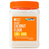 BetterBody Foods Organic Coconut Flour jar label for gluten-free baking and fiber-rich recipes