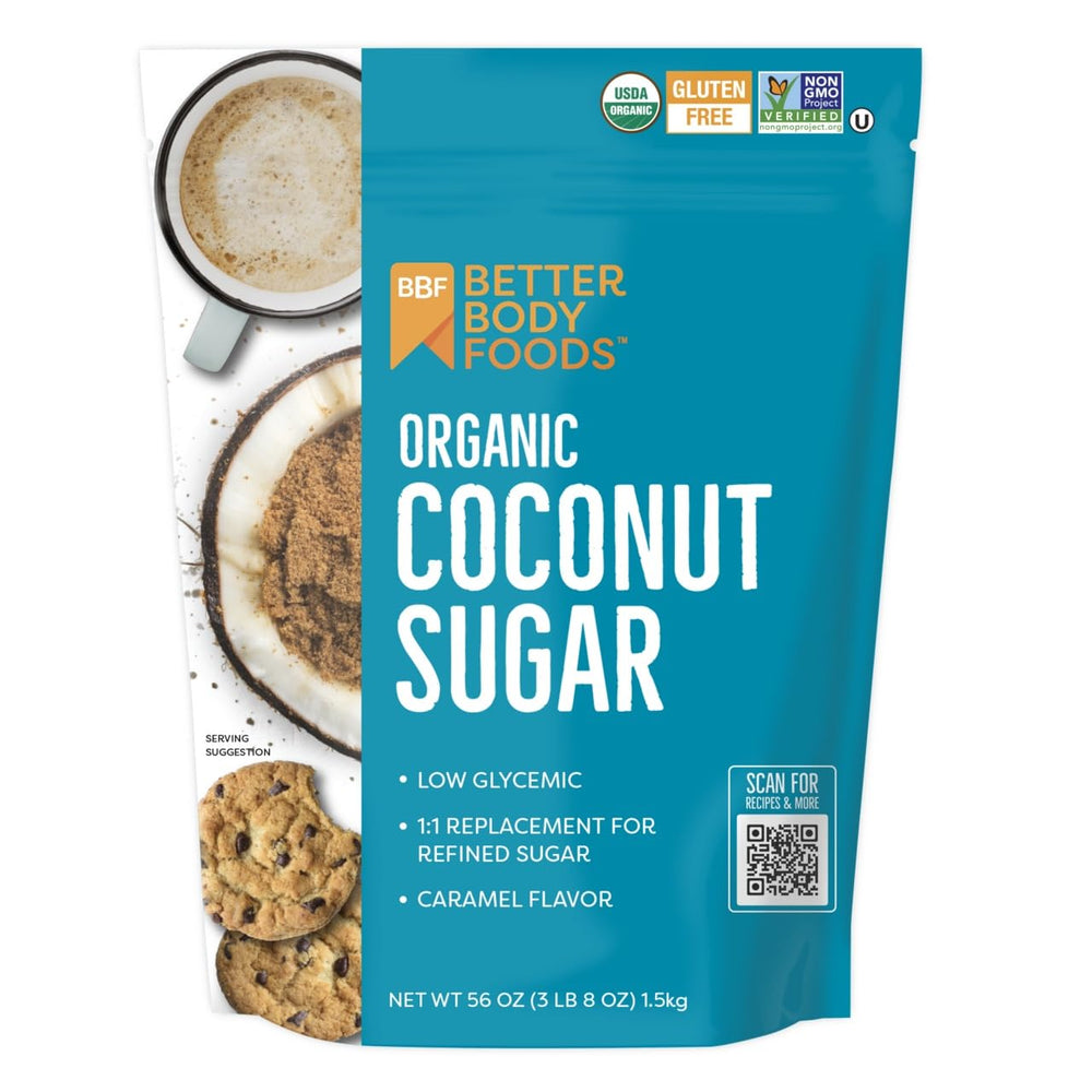 BetterBody Foods Organic Coconut Sugar bag 56oz packaging, convenient for everyday baking.