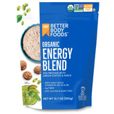 BetterBody Foods Organic Energy Blend packaging on a pantry shelf for daily energy.