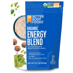 BetterBody Foods Organic Energy Blend packaging on a pantry shelf for daily energy.
